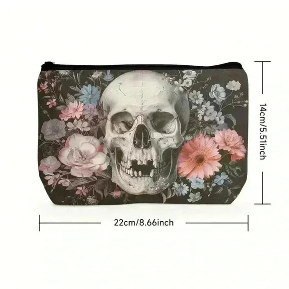 Skull & Floral Print Cosmetic Bag - Picture 4 of 4